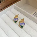 Élégantes boucles d'oreilles cœur vintage français avec émail violet vert et perles - Style 8 (Or-Violet)
