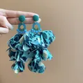 Orecchini a petalo bohémien con stampa leopardata turchese per le donne eleganti - Stile Nappa in Petalo di Chiffon Leopardato (37#) / Blu Lago