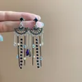 Eleganti orecchini pendenti con nappe di fiori e perline nere in stile vintage chic - Stile Nappa Lunga a Ventaglio Retrò / Nero (59# Perno in Argento Sterling 925)