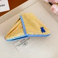 Triangular yellow plaid fabric hair claw clip with a cute blue bear charm detail - 31# Claw Clip - Yellow and White Plaid Bear Style