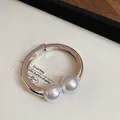 Elegante brazalete de metal plateado con dos grandes perlas blancas joya de lujo y estilo - Estilo De Doble Perla Plateada (26#) / Perla Artificial 19mm / Plateado