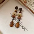 Orecchini pendenti vintage in legno con design geometrico in stile boho elegante - Stile Perno in Argento Sterling 925 (116#) / Marrone