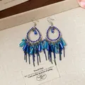 Eleganti orecchini a nappa in cristallo blu con design bohémien vintage a lampadario - Stile Gancio per Orecchio (60#) / Blu