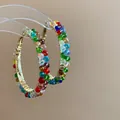 Orecchini a cerchio in oro con perline di cristallo colorate fatti a mano per donna - Stile Perno in Argento Sterling 925 (32#) / Colorato