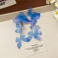 Orecchini fatati con farfalle in tessuto blu, nappe e accenti in zircone - Stile Gancio per Orecchio con Nappa Farfalla in Tessuto (92) / Blu