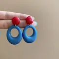 Orecchini geometrici retrò rossi e blu in resina dal design di moda minimalista - Stile Perno in Argento Acrilico Retrò Geometrico (55#) / Contrasto Blu e Rosso