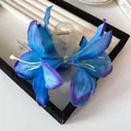 Elegant satin fabric flower hair claw clip in vibrant blue gradient fashion accessory - Blue Gradient - Claw Clip
