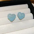 Elegante hellblaue kristalline Herz-Ohrstecker für modebewusste Damen und Mädchen, süß - 30# Crushed Stone Crystalline Heart Style / Hellblau