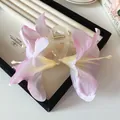 Small fabric satin flower hair claw clip with pink and yellow gradient petals. - Gradient Pink - Claw Clip