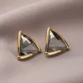 Eleganti orecchini a lobo triangolari dorati con pietra di zircone grigio sfaccettato - Stile a Lobo Triangolare (97# Perno in Argento) / Oro-Grigio