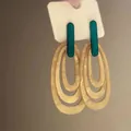 Eleganti orecchini vintage in acetato crema con ovali annidati e perno verde scuro - Stile Anello Ovale a Triplo Strato (15# Perno in Argento) / Blu-Marrone