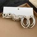 Elegante zilveren geometrische oorbellen set met modieuze knopjes en gepolijste ringen - 21# Zilveren Pin (8-Delige Set) / Zilver