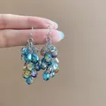 Eleganti orecchini a nappa con perle a goccia traslucide colorate e gancio in argento - Stile Nappa con Perline Aurora (39# Gancio per Orecchio) / Colorato