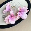 Elegant pink satin fabric flower hair claw clip featuring a sweet and niche design aesthetic - 3 Gradient Pink Flowers - Claw Clip