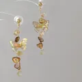 Eleganti orecchini pendenti a farfalla cangianti con perle di conchiglia e cristalli - Stile Perno in Argento con Nappa a Farfalla Fantasma (103#) / Colore Caffè-AB
