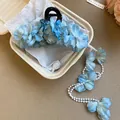 Elegant blue 3D floral hair claw clip with long pearl flower tassel - Blue Gradient Tassel - Claw Clip
