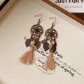 Orecchini vintage acchiappasogni in bronzo con nappe e ciondoli a foglia per le donne - Stile Gancio per Orecchio a Foglia Acchiappasogni (69#) / Oro Antico