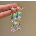 Eleganti orecchini pendenti a fiore con perline colorate e perle per la variante. - Stile Perno in Argento Nappa Floreale Colorata / Colorato