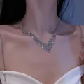 Elegant V-shaped sparkling rhinestone fringe choker necklace worn by model for women - V-shaped Tassel Choker (4#)
