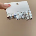 Set van drie paar minimalistische onregelmatige geometrische oorbellen in zilveren afwerking - 47# Stalen Pin (6-Delige Set) / Zilver