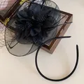 Black French vintage mesh fascinator headband with fabric flower and feathers accessories - French Vintage Mesh Flower Feather Fascinator (Duckbill Clip Style) / Black