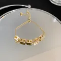 Gold-plated adjustable pull-tie bracelet with zircon encrusted H-shaped charms - H-Letter Zirconia Bolo Style (HB356) / Gold