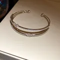 Primo piano elegante di un bracciale rigido a doppio strato con farfalla e zirconi - Argento