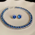 Blue crystal and rhinestone jewelry set with necklace and stud earrings - Blue