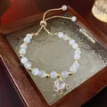 Elegant handmade white cat's eye beaded bracelet with gold accents and zircon cage pendant. - Rhinestone Square Charm Style (4#)