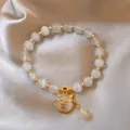 Elegant handmade cat's eye stone beaded bracelet with cat pendant and golden accents - Lucky Cat Charm Style (5#)