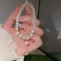 Handmade cat's eye stone and pearl beaded bracelet with elegant gold-tone spacers charm - Heart Charm Style (6#)