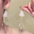 Eleganti orecchini a nappa geometrici con ago in argento e gocce di cristallo brillanti - Stile Perline Dorate (4#)