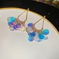 Orecchini geometrici a nappa con paillettes di conchiglia iridescenti in oro elegante. - Stile Oro (15#)