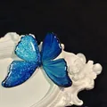 Elegant blue butterfly hair clip with glitter finish for aesthetic forest style look - Large Alligator Clip / Blue