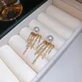 Elegant French vintage style earrings with pearls and zircon tassels in a gold finish. - 53# Drop