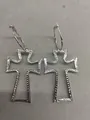 Punk style silver-colored textured hollow cross pendant hoop earrings for women. - Silver - Small Hoop