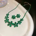 Elegant emerald green zircon flower jewelry set including necklace and stud earrings - No.8 Necklace-Green