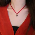 Delicate double-strand red agate beaded necklace with festive cartoon pendant - Style 30 - Double Layer Cartoon Pendant