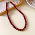 Elegant Ancora red round bead necklace with gold clasp for women festive jewelry - 29# Necklace - Red - 8mm