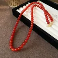 Elegant red agate bead necklace with an adjustable gold clasp for a refined style - Necklace #11 - Red - 10mm