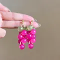 Forest style grape-shaped cluster earrings with pink and green glass beads for women - 925 Sterling Silver Earring Post - Colorful Grape Tassel Style (6) / Green-Pink
