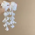 Elegante witte stoffen bloemenoorbellen met lange kralen kwastjes - 925 Sterling Zilver Stift - 3D Stoffen Bloem Kwaster Stijl (30)
