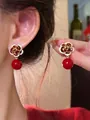 Red rose drop earrings with zircons and pearls, elegant New Chinese style jewelry detail. - 10# (Enamel Rose-Silver Post) / Gold-Red