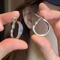 Minimalist silver oval hoop earrings with hypoallergenic silver needles for daily wear. - 5# Simple Oval Hoop / Silver