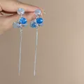 Elegante zilveren oorbellen met blauwe glazen druiventros en lange kwastjes - 925 Sterling Zilver Stift - Glas Druiventros Ketting Kwaster Stijl (33)