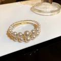 Vintage double-layer faux pearl bracelet with sparkling zircon accents in a gold finish - Double Layer Style (HB445) / Gold