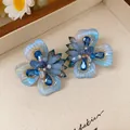 Elegante blauwe glazen bloem oorknopjes met gradiënt bloemblaadjes en druppelvormige edelstenen - 925 Sterling Zilver Stift - Blauw Gradiënt Bloemblad Edelsteen Meeldraad Stijl (72)