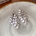 Detailed view of silver sequin tassel drop earrings displayed on a textured ceramic plate. - Irregular Leaf Tassel Style / Earring Hooks - Silver