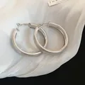 Minimalist matte silver elliptical hoop earrings for women - 78# Thick Matte Style / Diameter 51mm / Silver