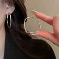 Elegant minimalist silver twisted square hoop earrings for women stylish jewelry - 79# Irregular Twisted Style / Silver